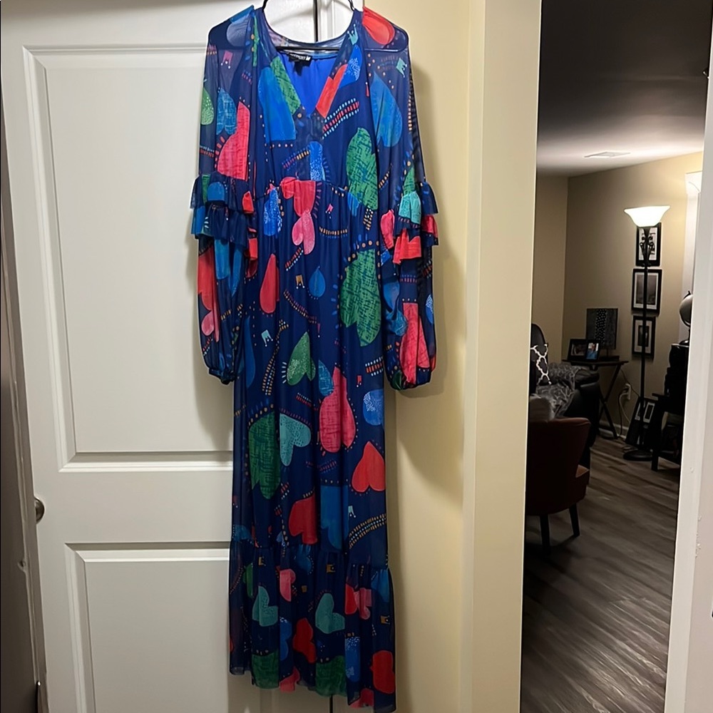 Antthony Blue and Pink Bishop Sleeve Gown